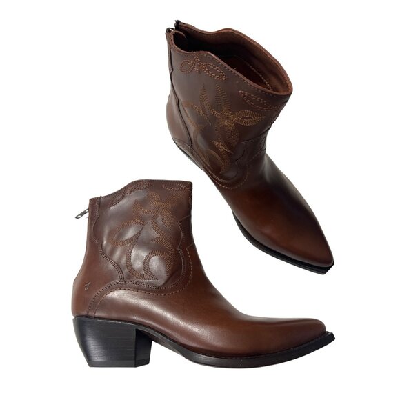 Frye Shane Western Short Boots Brown Leather Size 8 New With Box - Picture 2 of 13